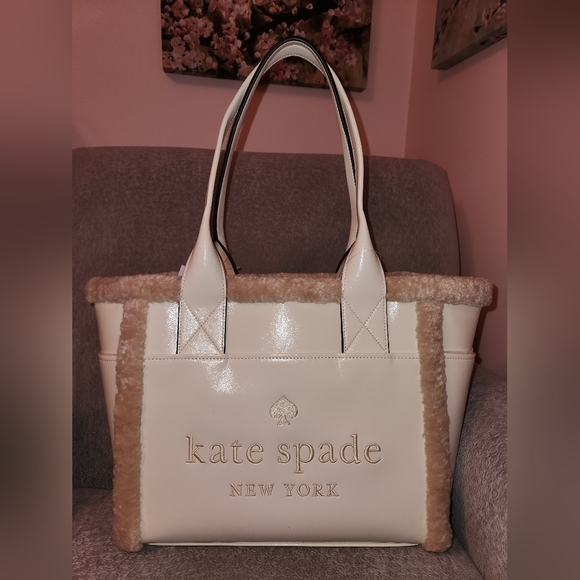 ♠️Kate Spade♠️$459 RETAIL New York Jett Faux Shearling Tote, Large, Merengue NWT - Picture 4 of 15